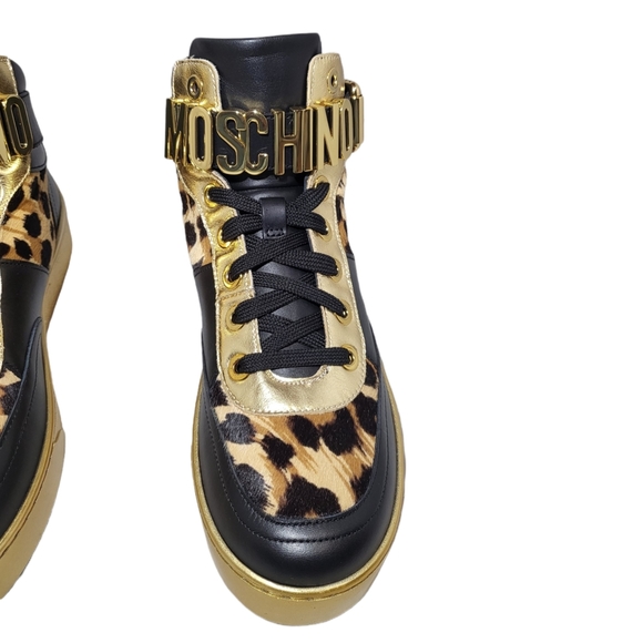 SOLD Moschino Genuine Calf Hair Detail Hi Top Basket Animal Print Sneakers - Picture 5 of 12